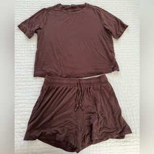 Nuuds Pajama Shorts Set - Small Coffee